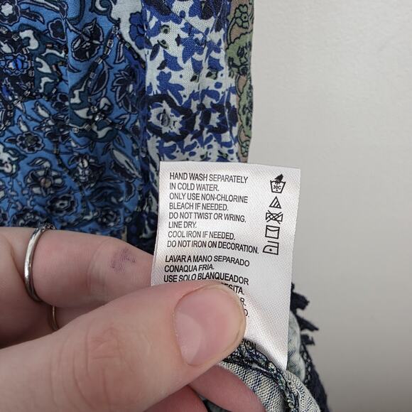 Bila Blue White Floral Geometric Festival Sequin Lace Trim Tank Size Large - Picture 5 of 7